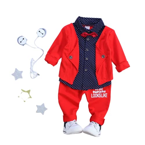 KANHA CREATION Semi Lycra Red Polka Dot Graphic Print Baby Boys and Girls Blazer Style Top and Pant Set Ideal for Wedding and Birthday,Casual, (SUIT-1-P)