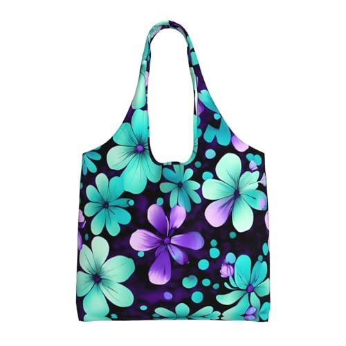Sac fourre-tout en toile de coton aux finitions fleurs violettes