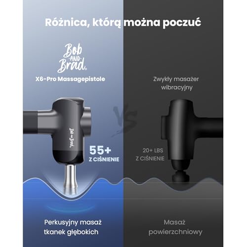 Bob and Brad X6 Pro Pistolet do Masażu z Metalową Głowicą Masującą i amplitudą 10,5 mm, Massage Gun Głębokich Tkanek, Ręczny Masażer Mięśni do Masażu Ramion, Pleców, Ciała, Relaksu, Prezent