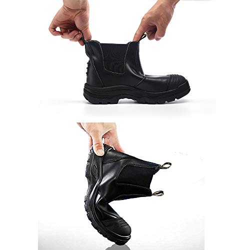 Rock Poster Men's Work Boots Soft Toe Slip On Waterproof Slip Resistant Anti-Puncture Safety Work Shoes,Black,9.5,802 #TOP5