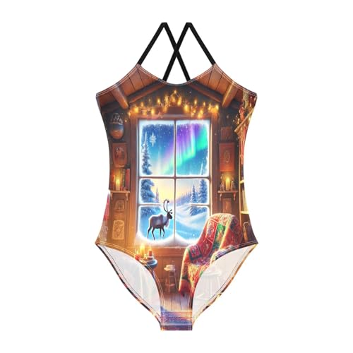 Winter Cabin Deer Girls Swimsuit Bathing Suit Swimsuits One Piece Summer Beach Swimwear