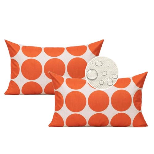 Image of All Smiles Orange Lambar Rectangle Throw Pillow Covers Cases Oblong Accent Decorative Cushion 12x20 Set of 2 Home Décor Square for Couch Sofa Chair, Geometric Dot Circle