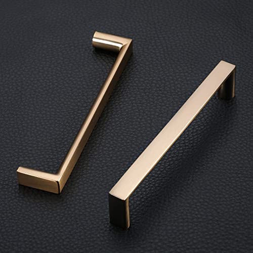 KNOKLOCK 10 Pack 5 Inch(128mm) Cabinet Pulls Square Champagne Bronze Kitchen Cabinet Handles Kitchen Cabinet Hardware Gold Drawer Pulls for Dresser Cupboard Wardrobe