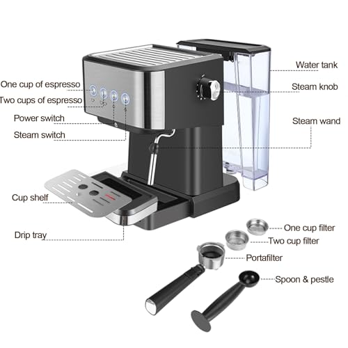 Máquina de espresso con presión de 20 bares y espumador de leche de vapor para hacer café profesional en casa - imagen 3