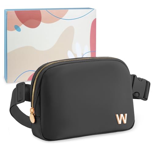 COSHAYSOO Personalized Christmas Birthday Gifts for Teen Girls 11 12 13 14 15 16 17 18 Year Old, Teenager Girl Purses Crossbody Initial Letter Black Fanny Pack Belt Bag Cute Teenage Trendy Stuff W
