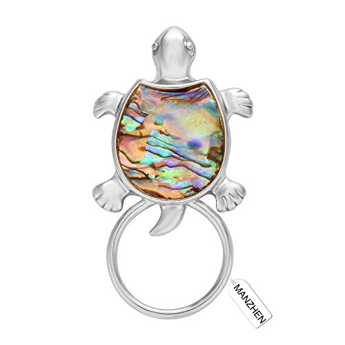 MANZHEN Gold Sea Turtle Natural Abalone Shell Magnet Clip Magnetic Eyeglass Holder Brooch Jewelry (Silver)