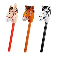 3Pcs Inflatable Horse Stick, Inflatable Hobby Horse Set Black Red Brown 21x95cm Pony Stick Party Props Suitable for Horses Themed Birthday Parties Decoration and Toys