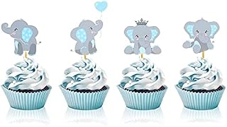 Wancala 24 Pcs Blue Elephant Cupcake Toppers - Baby Shower Boy Toppers, It is A Picks, Cake for Theme Birthday Little Peanut Party Supplies