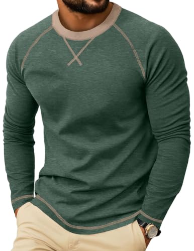 Image of Volemo Mens Long Sleeve T Shirt Contrast Stitch Casual Tee Green L