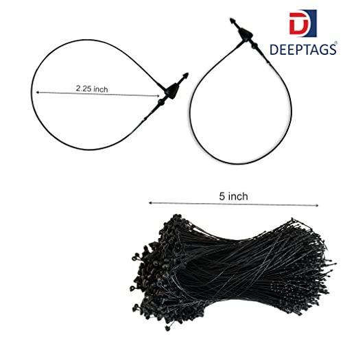 Image of Synthetics 5 inch Plastic String Loop Fastener Hang Tag Snap Lock Plastic Tag Fasteners Pin Security Loop for Retail Store Clothing Price Tag Pins, Black - 5000 Pieces