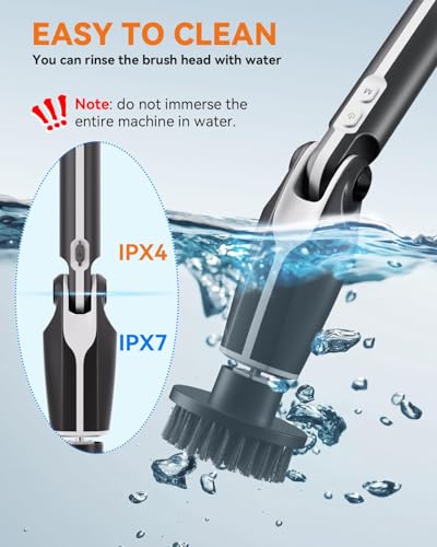 TOMEEM Elektrische Reinigungsbürste, Fugenreiniger Elektrisch mit Verstellbarem Griff und 8 Austauschbaren Köpfen, Rinigungsbürste Elektrisch für Bad, Fliesen,Fußboden, Küche