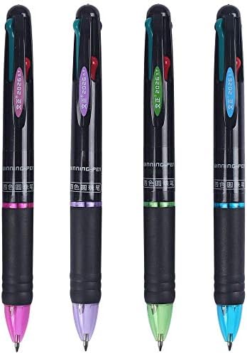 Ipienlee Multicolor Retractable Ballpoint Pens 0.7mm 4 Color Ink (Black, Blue, Red, Green) in One Ballpoint Pen, Pack of 4