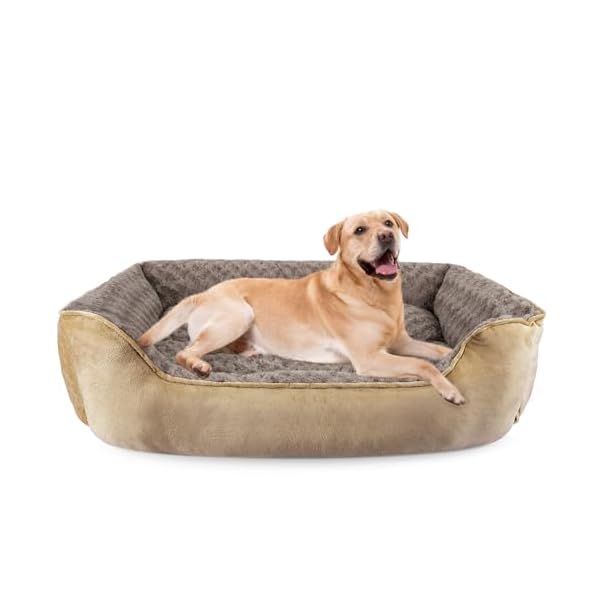 JOEJOY Dog Bed Large Washable – Calming Anti-Anxiety Rectangle Cat Bed with Soft Cosy Plush – Pet Bed Size Small | Medium | Large Mattress Mat For Dog, Beige