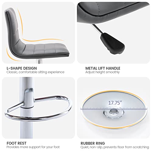 Vogue Furniture Direct Pu Leather Bar Stools, Modern Square Adjustable Swivel Barstools With Back, Armless Airlift Counter Height Bar Chairs For Kitchen Dining Set Of 2 (Grey) #TOP5