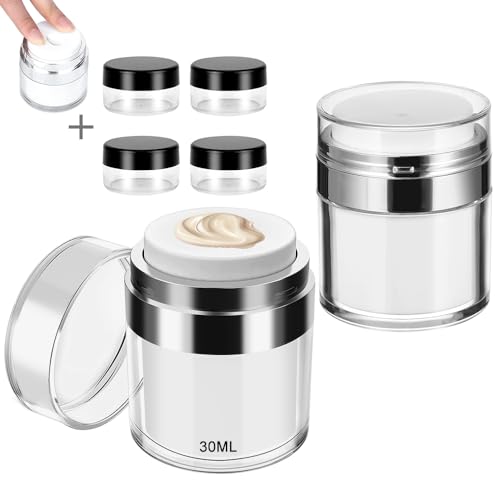 6Pcs Cream Jar Vacuum Bottle, Airless Pump Moisturiser Container, Refillable Travel Containers for Toiletries, Portable Cosmetic Pots