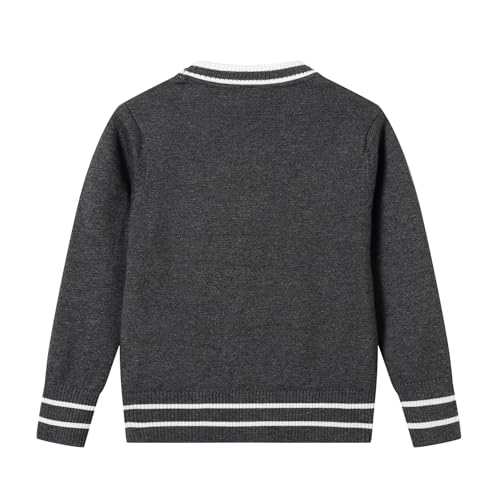 Boys Girls School Uniform Cardigan Sweater V Neck Button Cotton Knit Cardigans with Two Pockets 4-14Y2