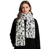 Faxianther Écharpe Femme Hiver en Fausse Fourrure de Lapin Artificiel Foulard à Motif Léopard Chic Châle Étole Peluche Ultra Doux Épais Chaud, 194 * 15 cm