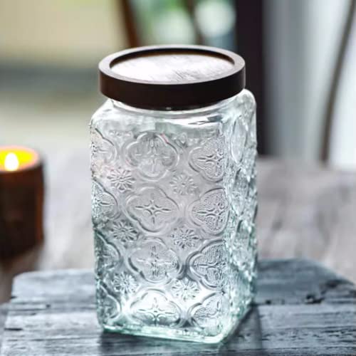 Image of ANSQU Vintage Glass Storage Jar, 34oz Square Coffee Cainster | Glass Food Storage Container with Lid, Airtight Kitchen Canister for Coffee, Cookie, Tea, Sugar, Candy, Decorative Mason Jar