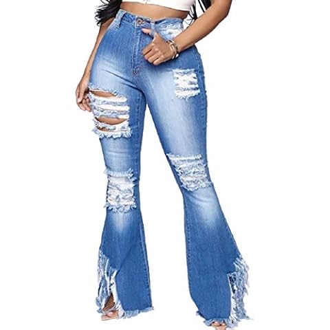 LaiyiVic Skinny Ripped Bell Bottom Jeans for Women Stretchy High Waisted Hole Distressed Flared Jean Denim Pants Cover