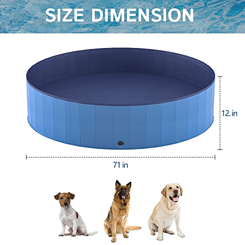 Heeyoo 71" Foldable Dog Pool for Large Dogs, Portable Hard Plastic Dog Swimming Pool, Outdoor Collapsible Pet Bathing Tub for Pets Dogs and Cats, 71 x12 Inches - Image 4