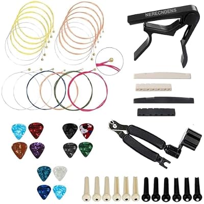48PCS Acoustic Guitar Accessories Kit, Including Strings, Picks, Capo, String Winder, Bridge Pins, for Guitar Players and Beginners