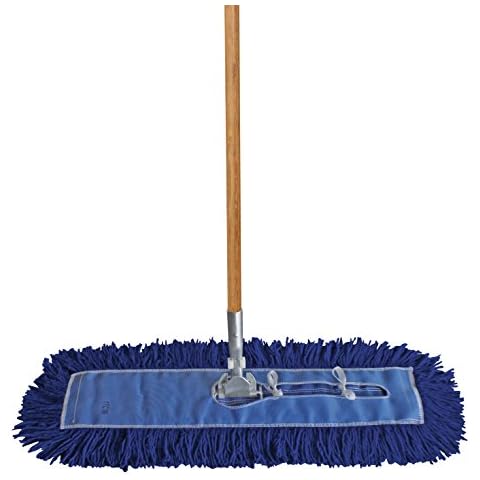 ProGrade Dry Mop Kit with Industrial-Quality Twisted Closed Loop Mop Head - Heavy-Duty Steel Frame, Wood Handle - Blue 48 Inch Cover