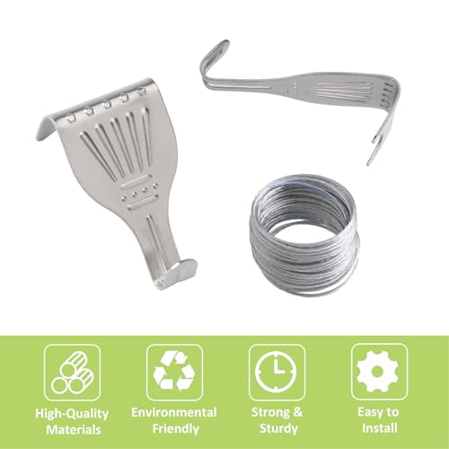 Image of Picture Hanging Kit 13Pcs Picture Rail Hooks with 3 Rolls 3M Picture Wires Silver Picture Rail Hanging Hooks Picture Display Hanging System Accessories for Wall Picture, Exhibition