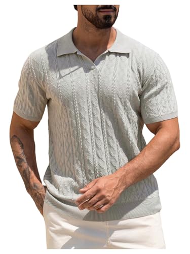 SHENHE Men's Knit Golf Shirt Short Sleeve Collared Textured Top Going Out Fashion Clothes Grey Small