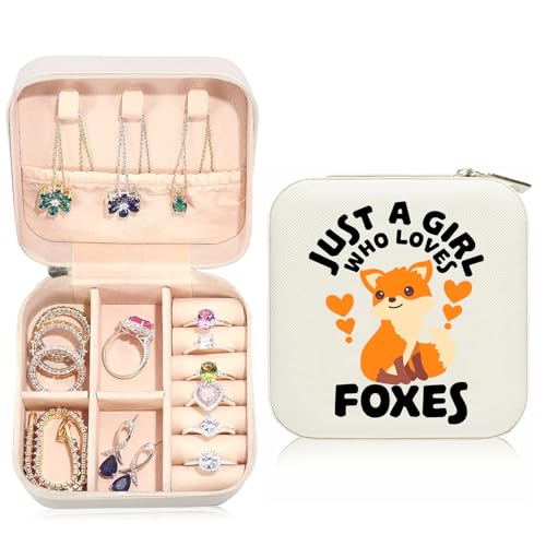 Fox Travel Jewelry Case,Jewelry Box Travel Organizer Small PU Leather Rings Earrings Necklaces Storage Box Fox Lovers Valentine's Day Foxs Gifts for Women,Daughter, Girlfriend,Mom,Wife,Bridesmaids