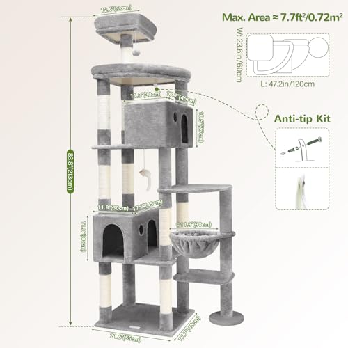 Image of Globlazer Giant Cat Tree for Indoor Large Cats, 83in, F83, Light Grey