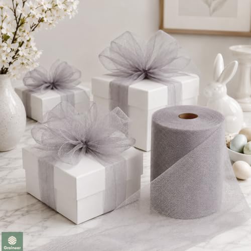 Image of Gray Tulle Fabric Roll 6 Inch x 100 Yards Tulle Ribbon