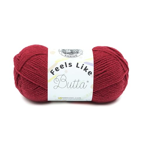 Image of Lion Brand Yarn Feels Like Butta Yarn, Velvety-Soft Yarn for Crocheting and Knitting, 1 Pack, Cranberry