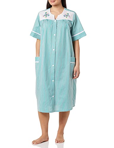 Image of AmeriMark Women Calf-Length Snap Front Knit Duster House Coat Robe - Loose-Fitting Plush Bathrobe - Short Sleeve Bath Robe