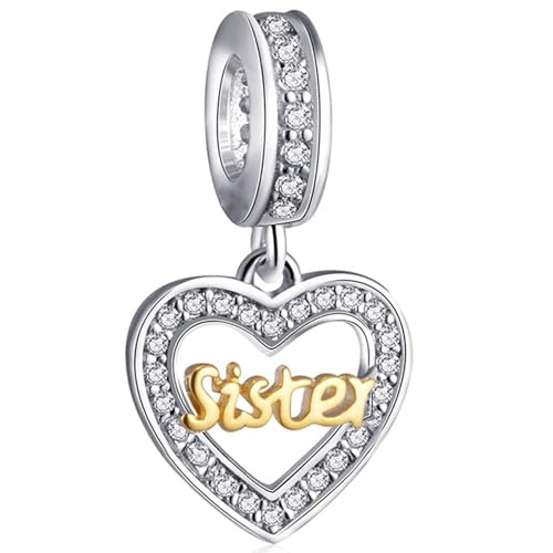 Love Sister Heart Pendant Charms, Fit Pandora Women Bracelet Necklace