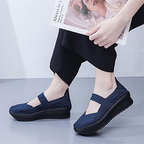 Veroders Women's Platform Wedge Closed-Toe Sandals Comfortable Walking Shoes Woven Pumps Mary Jane Shoes for School Beach3