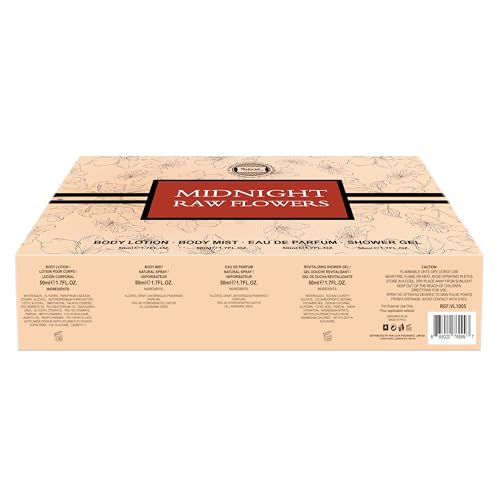 Hybrid & Company Midnight Raw Flowers 4-Piece Gift Set for Women, 50ml Perfume, Body Lotion, Mist, Shower Gel