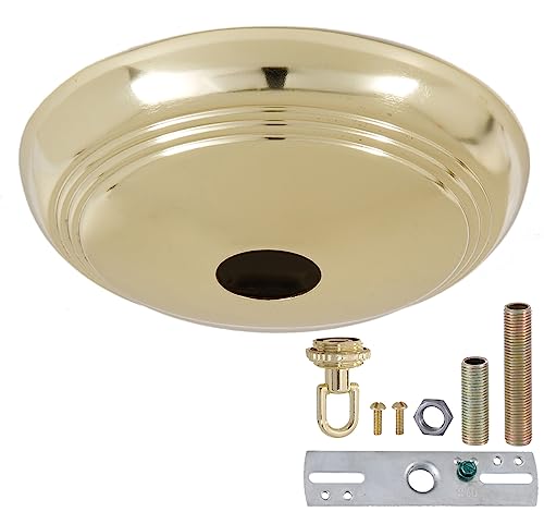 Image of B&P Lamp Polished Brass Screw Collar Ribbed Ceiling Light Canopy Plate Kit