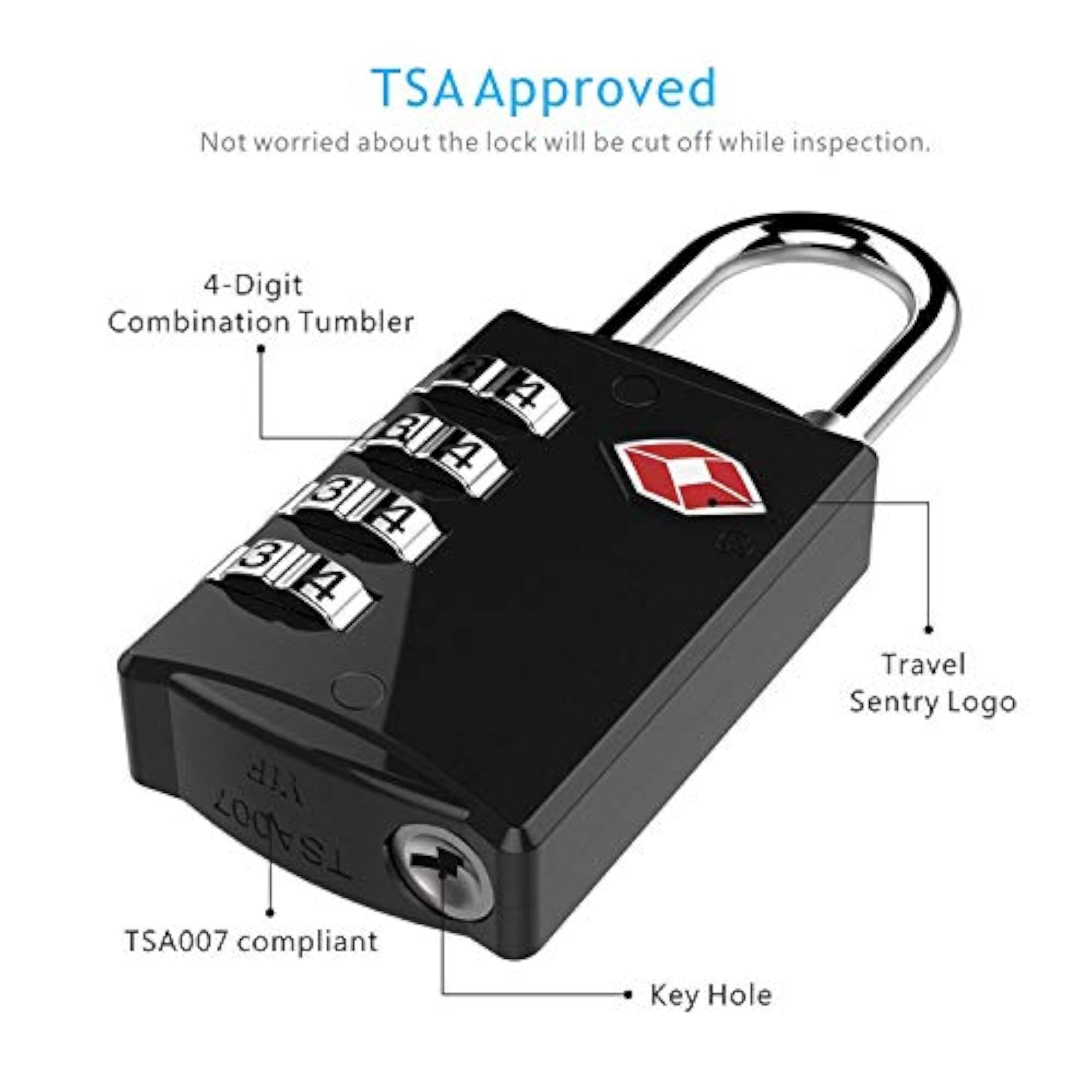 Set of 2 TSA Approved 4 Digit Lock for Luggage