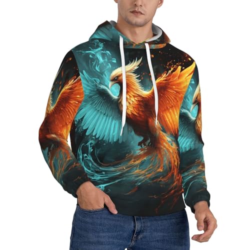 Men's Fleece Pullover Hoodie Long Sleeve Hooded Fire and water phoenix Sweatshirt Casual Shirts With Pockets XX-Large Black