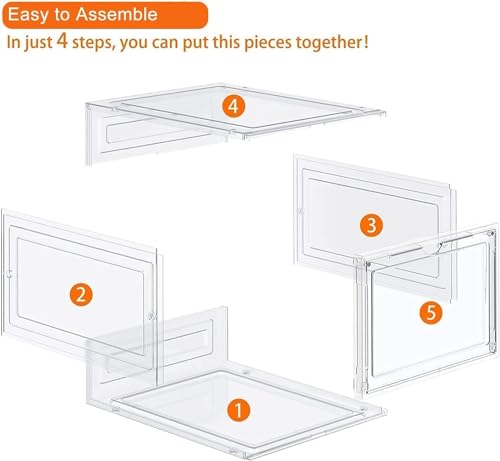 BSJIASHIWEI Shoe Box, Shoe Storage Boxes Clear Plastic Stackable, Shoe Organizer Containers with Lids for Women/Men,Drop Front Plastic Shoe Box with Clear Door Easy Assembly, Fit up to US Size(6 Pcs)