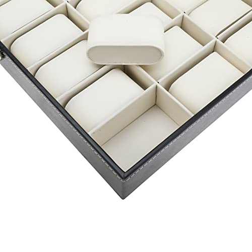 Skyehomo 24 Slot Watch Box, Watch Case Jewelry Storage In Black Pu Leather,Watch Display Organizer For Men And Women With Removable Pillows,Lock And Key #TOP6