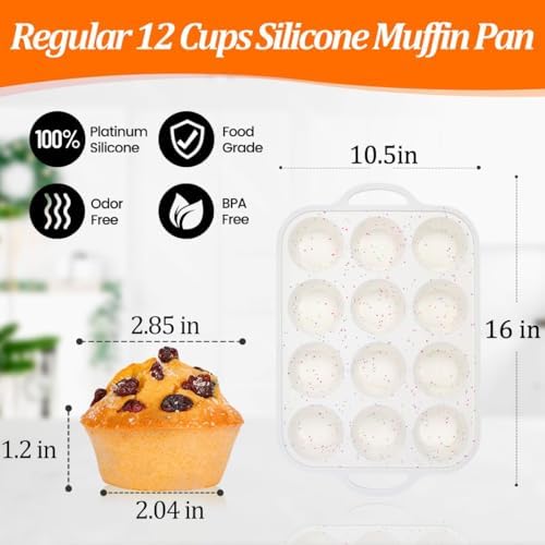 Silicone Muffin Pans for Baking, with Metal Reinforced Frame 2.8 Inch Regular Size Silicone Molds Nonstick 12 Cups for Baking Homemade Muffins, Cupcakes, Egg Bites 2 Pack Dishwasher Safe BPA Free - Thumbnail 3