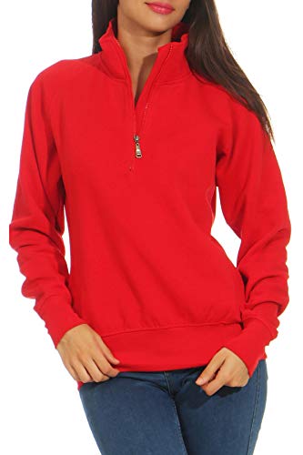 Mivaro Damen Fleece Troyer Rot Größe L - Sweatshirt mit Reißverschluss und hohem Kragen - gemütlicher Pullover mit Raglanärmeln - lässiger Look für Alltag, Homeoffice oder Sport