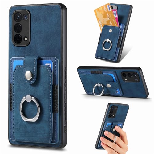 Compatible con OPPO Reno5 5G Funda,Compatible con OPPO Reno5 K 5G (PC+TPU+PU) 3 en 1 Funda para teléfono con Ranuras para Tarjetas Kickstand Blue