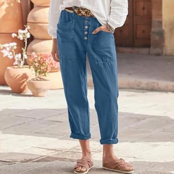 Damesbroek, zomer, casual, katoen, linnen, stof, effen, vrijetijdsbroek, stretch, lichte linnen broek, rechte pijpen broek en zakken, strandbroek, lichte broek voor dames, vrijetijdsbroek voor dames