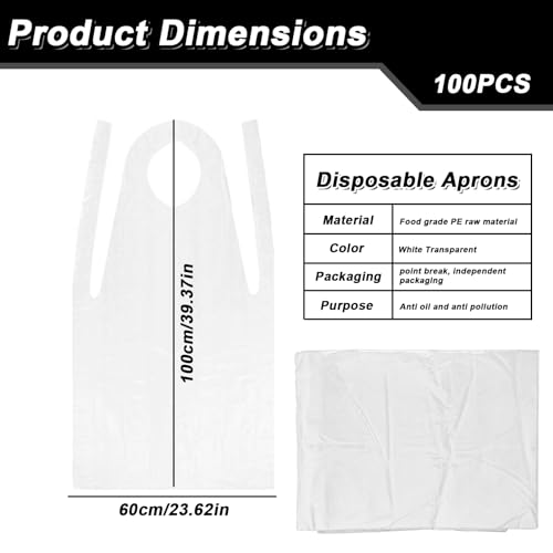 MEGYAD 100 Stück Einwegschürzen: Klar Einweg-Schürze Wasserdicht PE Einzeln Gefaltet 60 x 100 cm, Einmalschürze für Laboratorien Zeichnung Hotel Krankenhaus