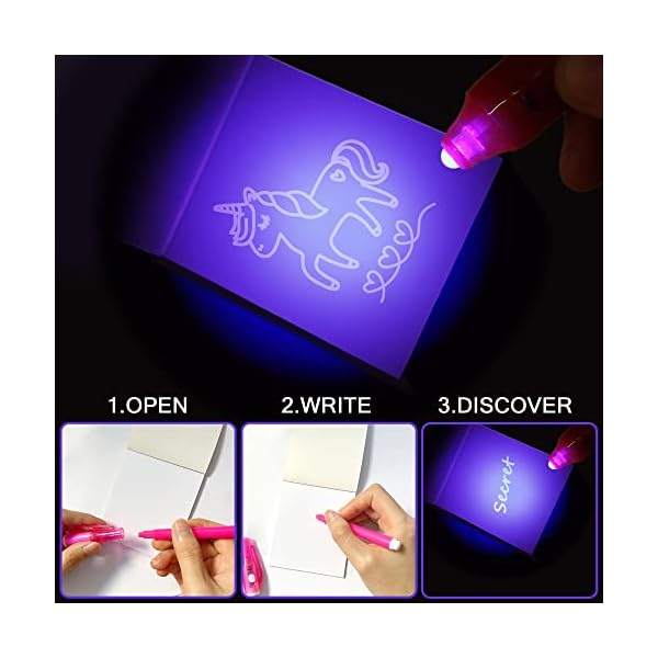 MarkersHome Bolígrafo Tinta Invisible con Luz UV y Libreta Unicornio Packx16 Detalles Cumpleaños Niños,Regalos… - Imagen 4