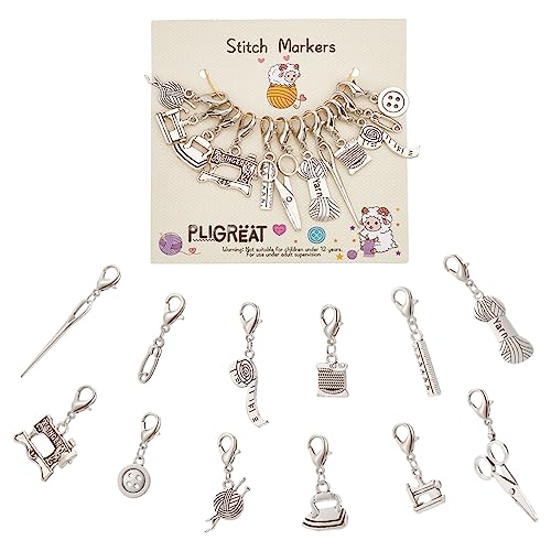 PLIGREAT 12 Pcs Argent Outil de Couture Charme Marqueurs de Point Tricot Verrouillage Point Marqueur pour Femme Tissage Couture Quilting DIY Fabrication de Bijoux Accessoires