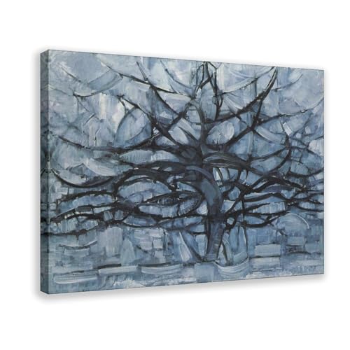 Poster arbre gris Piet Mondrian impression sur toile déco murale 61x91.4 cm avec cadre suspendu