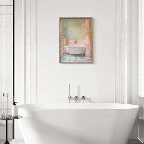 Framed Vintage Bathroom Canvas Wall Art Oil painting style Bathtub Print Poster Picture Home Decor Gallery Style Painting Bathroom Living Room Apartment 16X24 Inch Ready to Hang by YbYcool - Used condition - Image 5
